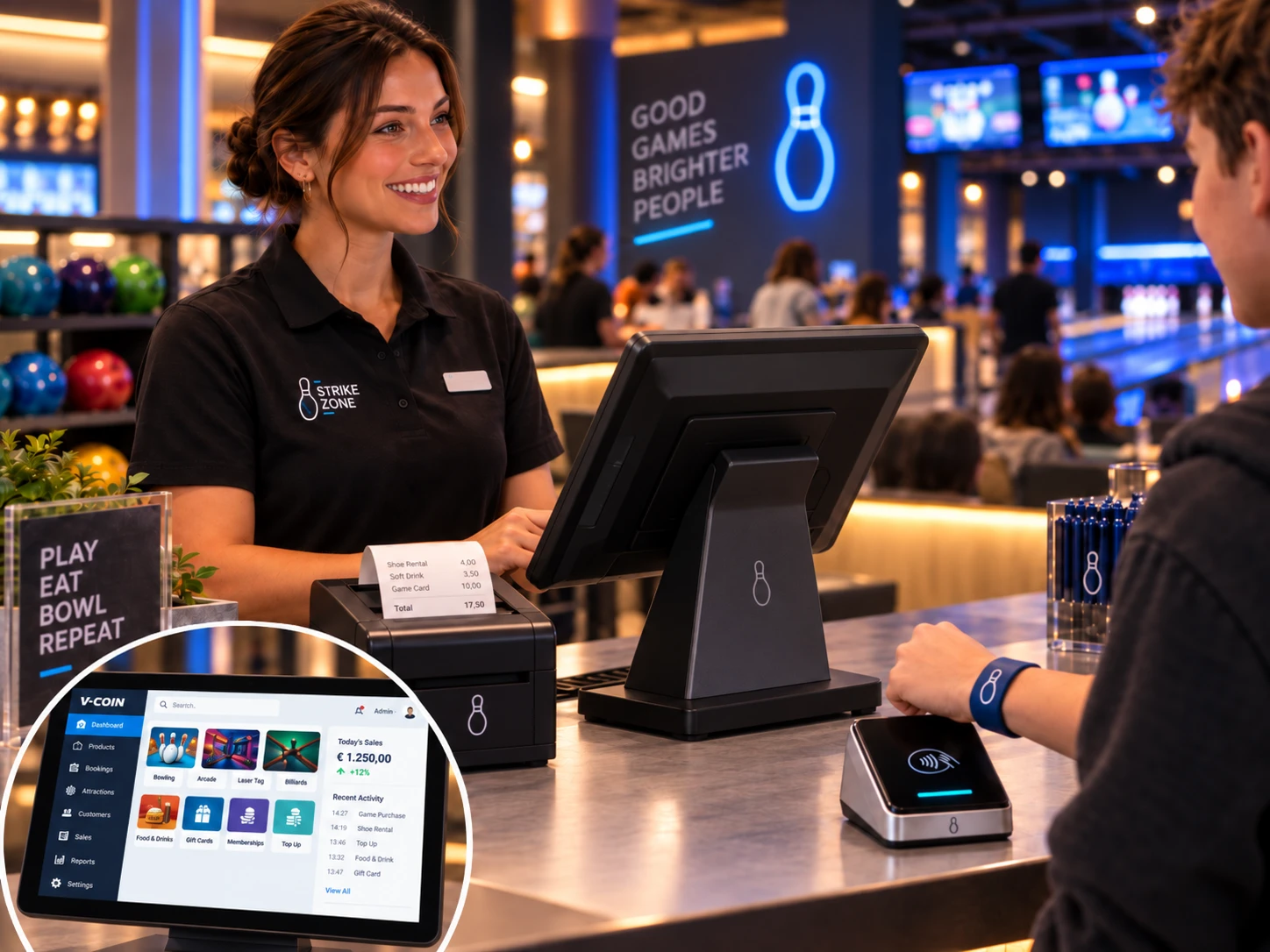 V-COIN cashless point-of-sale system in use