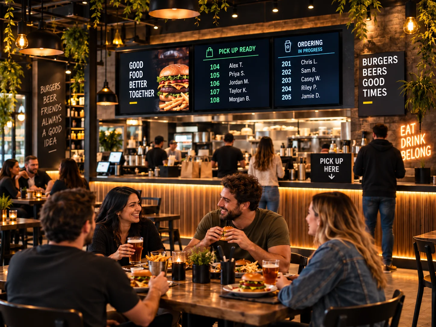 Digital information displays in a restaurant