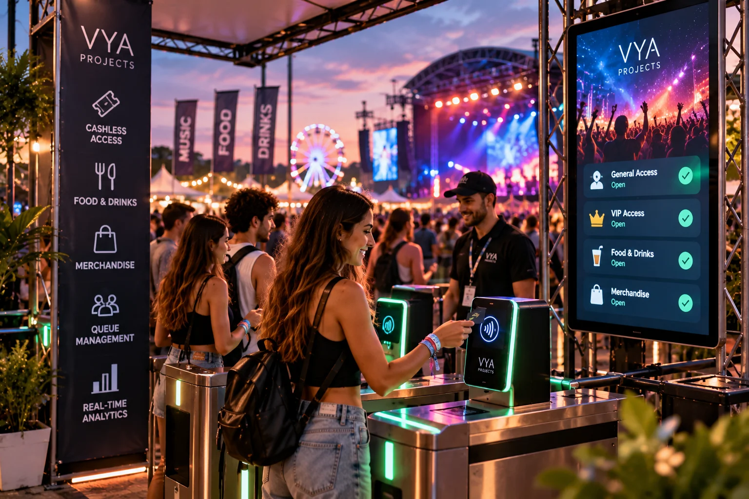 Festival attendee using an access reader at the entrance
